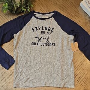 Explore the Outdoors Long Sleeve Tee - Navy and Gray Size XL NWT